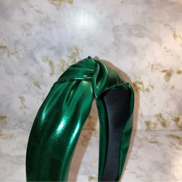 Emerald Green Metallic Top Knot Knotted Boho Festival Formal Cocktail Headband - Picture 14 of 17